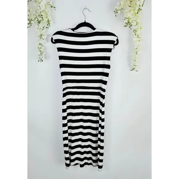 New Calvin Klein Size 6 Black White Striped Dress Belted Classic Chic Career - Picture 10 of 16